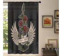 TropicalLife Roses Wings Guitar Voile Window Curtains Sheer 139.7 x 198 cm, Guitar Curtain for Living Room Bedroom Kitchen Home Door Decoration Drapes