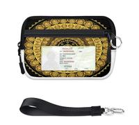 TropicalLife Round Art Mandala Wallet for Women Men Kids Girls Boys Mandala Purses Mini Zip Card Case with ID Window Lightweight Portable Small Coin Card Organizer Bag