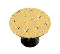 TropicalLife Round Tablecloth 36-42 inch Cute Yellow Bees Elastic Edged Round Table Cloth Fitted Polyester Backed Waterproof Table Covers for Home Kitchen Dinning Room Party Patio