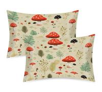 TropicalLife Satin Pillowcases 2 Pack, Standard Size 50x75 cm, Envelope Closure No Zipper, Silky Smooth Hair Care Pillow Cases,Mushroom Leaves Pattern