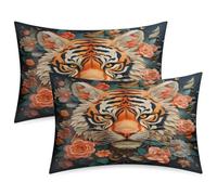 TropicalLife Satin Pillowcases 2 Pack, Standard Size 50x75 cm, Envelope Closure No Zipper, Silky Smooth Hair Care Pillow Cases,Flower Tiger