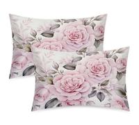 TropicalLife Satin Pillowcases 2 Pack, Standard Size 50x75 cm, Envelope Closure No Zipper, Silky Smooth Hair Care Pillow Cases,Rose Flower Floral