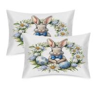 TropicalLife Satin Pillowcases 2 Pack, Standard Size 50x75 cm, Envelope Closure No Zipper, Silky Smooth Hair Care Pillow Cases,Easter Rabbit Flower