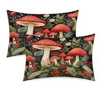 TropicalLife Satin Pillowcases 2 Pack, Standard Size 50x75 cm, Envelope Closure No Zipper, Silky Smooth Hair Care Pillow Cases,Mushroom Tropical Leaves