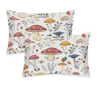 TropicalLife Satin Pillowcases 2 Pack, Standard Size 50x75 cm, Envelope Closure No Zipper, Silky Smooth Hair Care Pillow Cases,Cartoon Mushroom Floral