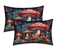 TropicalLife Satin Pillowcases 2 Pack, Standard Size 50x75 cm, Envelope Closure No Zipper, Silky Smooth Hair Care Pillow Cases,Mushrooms