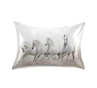 TropicalLife Satin Pillowcases Breathable Pillow Case for Hair and Skin, White Animal Horse Queen Size 20x30 inches Pillow Cases Satin Pillow Covers with Envelope Closure for Sofa Bed Couch
