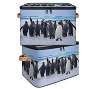 TropicalLife Sea Penguins Storage Boxse Collapsible Fabric Animals Penguins Large Storage Bin Basket with Zipper Lid Bedroom Home Nursery Organizer for Toys Clothes Set 2
