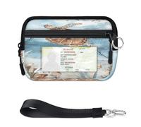 TropicalLife Sea Turtle Starfish Fish Algae Wallet for Women Men Kids Girls Boys Sea Purses Mini Zip Card Case with ID Window Lightweight Portable Small Coin Card Organizer Bag