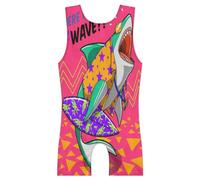 TropicalLife Shark Cartoon Gymnastics Clothing for Girls Kids Child, Shark Print Dance Gymnastics Leotards Sleeveless for Girls Athletic Ballet 8-10 Years