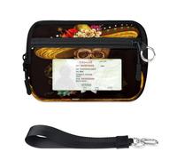 TropicalLife Skull Wallet for Women Men Kids Girls Boys Flower Skull Day of The Dead Purses Mini Zip Card Case with ID Window Lightweight Portable Small Coin Card Organizer Bag