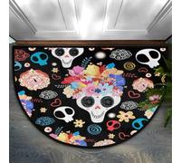 TropicalLife Skulls Flower Half Round Door Mat Day of the Dead Skull Welcome Door Mats Rug for Front Door Outdoor Indoor Entrance Home Kitchen Patio Bedroom 36" x 24"