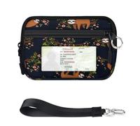 TropicalLife Sloth Floral Tree Wallet for Women Men Kids Girls Boys Sloth Purses Mini Zip Card Case with ID Window Lightweight Portable Small Coin Card Organizer Bag