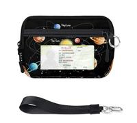 TropicalLife Solar Planet Galaxy Wallet for Women Men Kids Girls Boys Planet Print Purses Mini Zip Card Case with ID Window Lightweight Portable Small Coin Card Organizer Bag