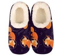 TropicalLife Space Cute Fox Slipper Socks, Animal Star Memory Foam Slippers for Women Men Indoor Cozy Non Slip Plush House Shoes with Grippers Size 6-7