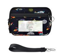 TropicalLife Space Rocket Spaceship Wallet for Women Men Kids Girls Boys Cartoon Purses Mini Zip Card Case with ID Window Lightweight Portable Small Coin Card Organizer Bag