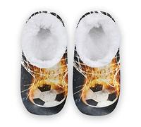 TropicalLife Sport Fire Soccer Ball Women Men Closed Back House Slippers Comfort Coral Fleece Fuzzy Feet Slippers Home Shoes for Indoor Outdoor
