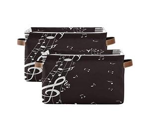 TropicalLife Storage Basket with Handle Piano Key Music Note Storage Bins Books Toys Organiser Canvas Cube Storage Box for Kids Room 2pcs