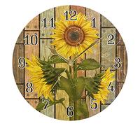 TropicalLife Sunflower Wooden Vintage 25 cm Wall Clock Wall Clock Battery Operated Silent Non-Ticking Clock Decorative for Bedroom Home Living Room Gold Pointer