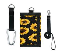 TropicalLife Sunflowers Black Wallet Slim Small Pocket Money Organisers Bag Sunflowers Patterns Lightweight Portable Change Purse
