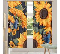 TropicalLife Sunflowers Flowers Semi Transparent Sheer Curtains - Slot Top Voile Curtain Panel for Living Room & Bedroom Window Treatments(55 "Wide x 84" Drop 2 Panels)