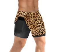 TropicalLife Tiger Leopard Skin Print Men's Running Shorts Quick Drying Short, Leopard Men Sport Workout Shorts with Phone Pocket 2 in 1 Gym Training Shorts