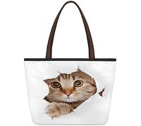 TropicalLife Tote Bag Cute Cat Beach Bag with Zip and Pokcets for Women Girl Handbag Shoulder Bag for Travel School Work, M