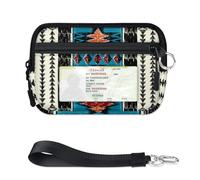 TropicalLife Tribal Aztec Geometric Wallet for Women Men Kids Girls Boys Aztec Pattern Purses Mini Zip Card Case with ID Window Lightweight Portable Small Coin Card Organizer Bag