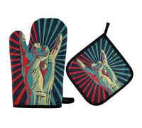 TropicalLife TropicalLife Oven Glove & Pot Holder Set Rock and Roll Music Sign Heat Resistant Oven Mitts Home Kitchen Grilling Cooking Baking
