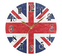 TropicalLife UK Union Jack Flag British Wall Clock Silent Non Ticking, Round Clock Battery Operated for Living Room Bedroom Office Home Kitchen School Decor Desktop Stand Clock 9.5 Inch