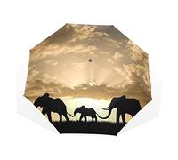 TropicalLife Umbrella African Sunset Elephant Animal Family Windproof 3 Fold Umbrella for Women Men Girls Boys Unisex Ultralight Outdoor Travel Compact Umbrella