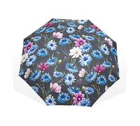 TropicalLife Umbrella Blue Daisy Flowers Floral Windproof 3 Fold Umbrella for Women Men Girls Boys Unisex Ultralight Outdoor Travel Compact Umbrella