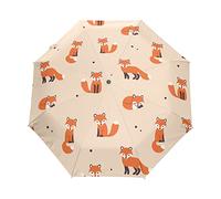 TropicalLife Umbrella Cute Animal Fox Pattern Print Windproof 3 Fold Auto Open Close for Women Men Girls Boys Unisex Ultralight Outdoor Travel Compact Umbrella