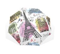 TropicalLife Umbrella French Pattern Paris Eiffel Tower Quote Windproof 3 Fold Ultralight Outdoor Travel Compact Umbrella for Women Men Girls Boys Unisex