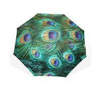 TropicalLife Umbrella Peacock Animal Feather Pattern Windproof 3 Fold Umbrella for Women Men Girls Boys Unisex Ultralight Outdoor Travel Compact Umbrella