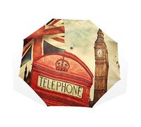 TropicalLife Umbrella Retro London Big Ben Union Jack Windproof 3 Fold Umbrella for Women Men Girls Boys Unisex Ultralight Outdoor Travel Compact Umbrella