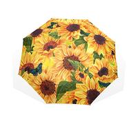 TropicalLife Umbrella Sunflower Floral Leaves Butterfly Animal Windproof 3 Fold Umbrella for Women Men Girls Boys Unisex Ultralight Outdoor Travel Compact Umbrella