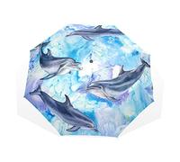 TropicalLife Umbrella Watercolor Ocean Animal Dolphin Windproof 3 Fold Umbrella for Women Men Girls Boys Unisex Ultralight Outdoor Travel Compact Umbrella