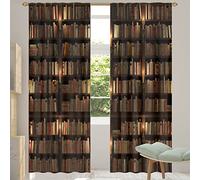TropicalLife Vintage Bookshelf Sheer Voile Curtain for Living Room/Bedroom/Kitchen Windows, Modern Pattern Home Decorative Drapes 2 Panels 84" Length