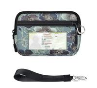 TropicalLife Vintage Flowers Wallet for Women Men Kids Girls Boys Retro Flowers Purses Mini Zip Card Case with ID Window Lightweight Portable Small Coin Card Organizer Bag