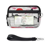 TropicalLife Vintage Japan Print Wallet for Women Men Kids Girls Boys Japan Purses Mini Zip Card Case with ID Window Lightweight Portable Small Coin Card Organizer Bag