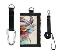 TropicalLife Watercolor Flower Cow Skull Wallet Slim Small Pocket Money Organisers Bag Lightweight Portable Change Purse