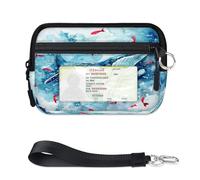 TropicalLife Whale Fish Pattern Wallet for Women Men Kids Girls Boys Whale Purses Mini Zip Card Case with ID Window Lightweight Portable Small Coin Card Organizer Bag