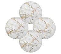 TropicalLife White Gold Marble Texture Placemats Set of 4 Round Dining Table Mats Heat Resistant Non Slip Place Mats Washable for Home Kitchen Indoor Outdoor Party Decoration