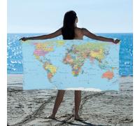 TropicalLife World Map Beach Towel Learning Educational Oversized Pool Towels 31x61 Inch Quick Dry Absorbent Travel Towel for Swimming Camping Bath Sports Gym Yoga Women Men