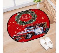 TropicalLife Wreath Cars Christmas Entrance Door Mat Rug for Living Room Kitchen Home Bath Red Christmas Area Rugs Washable Indoor Outdoor Non-Slip Floor Doormat 40 x 60 cm