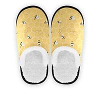 TropicalLife Yellow Honeycomb Geometric Slipper for Women Men Bee Animal Travel Slippers Foldable Indoor Plush Lining Slip on House Slippers Memory Foam Warm Home Sock Shoes M, Multicolour, 4/7 UK