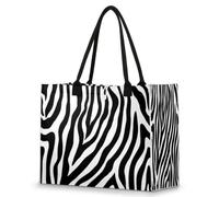 TropicalLife Zebra Print Pattern Tote Bag Large for Women Men Girl with Zip Pocket Reusable Shopping Shoulder Bag for Travel Work School