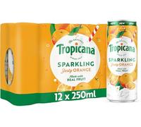 Tropicana Sparkling Fruit Juice, 250ml Cans (24 Cans x 250ml, Zesty Orange)