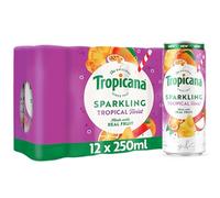 Tropicana - Sparkling Tropical Twist - With Handpicked Fruit Juice - Fizzy Drinks, Flavoured Water, Cocktail Mixer, Non Alcoholic Drink, Fizzy Cans, Flavoured Fizzy Water, Multipack Drink - 12 x 250ml